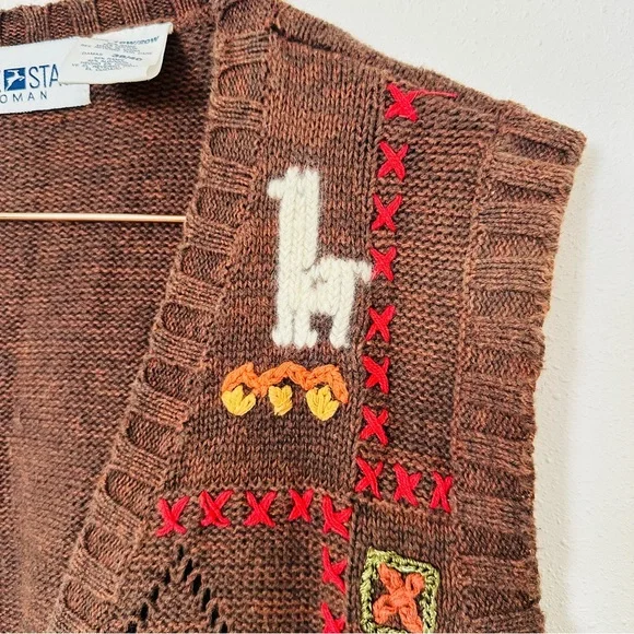 Vintage White Stag Brown Knit Animal Patterns Vest - Picture 6 of 9